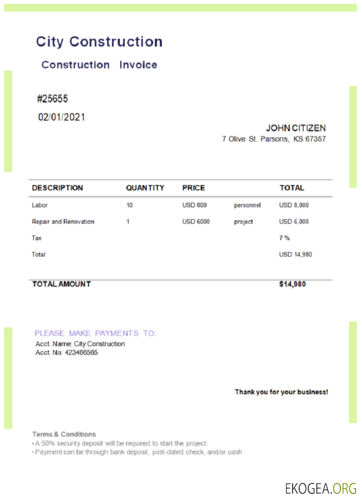 Facture de construction de la ville des États , Unis